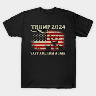 Donald Trump 2024 Save America Again American Flag Patriotic T-Shirt